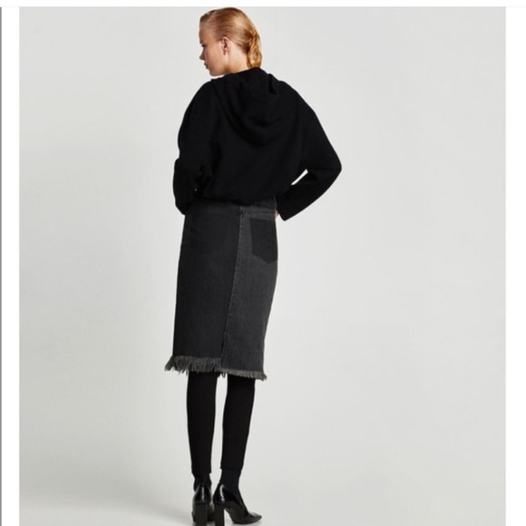 Zara  denim colorblock fray hem midi skirt - Picture 5 of 14